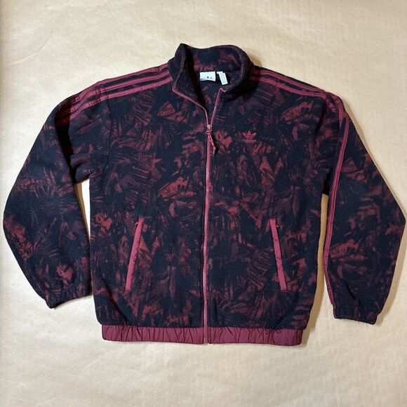 Adidas Jacket Mens Small Black AOP Polar Fleece All Over Print Tre Foil - Picture 1 of 5
